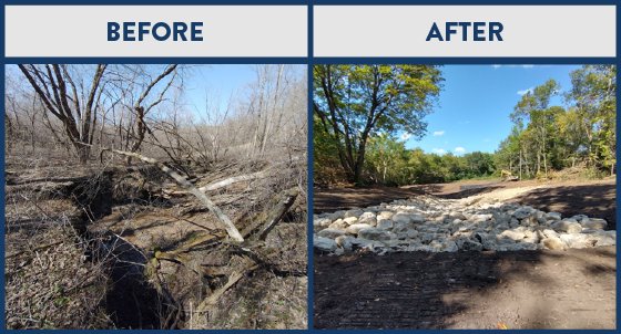 Before and After photo of gully restoration