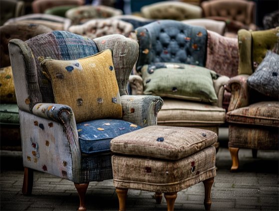 Upholstered items ready to be recycled