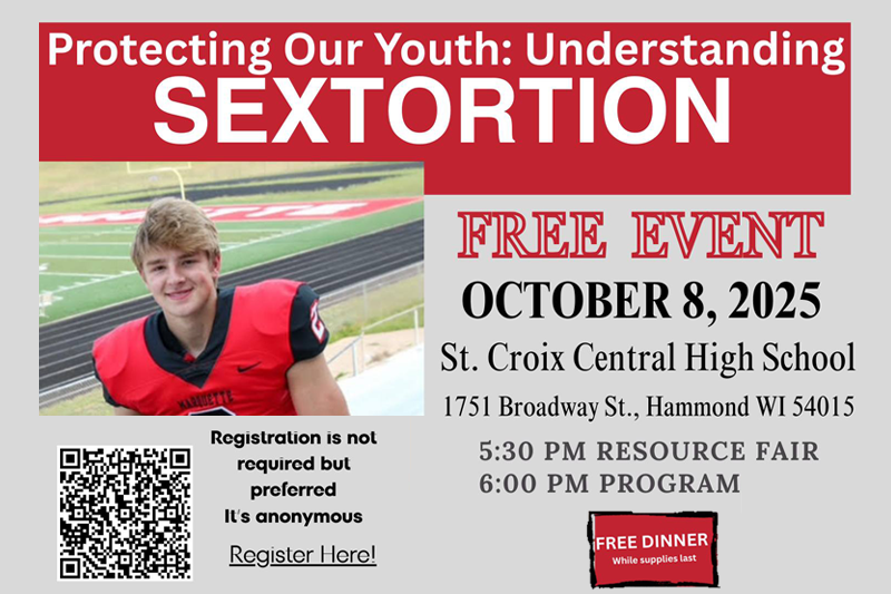 Flyer for a Sextortion Awareness and Prevention Event. Details of the flyer are in the linked post.
