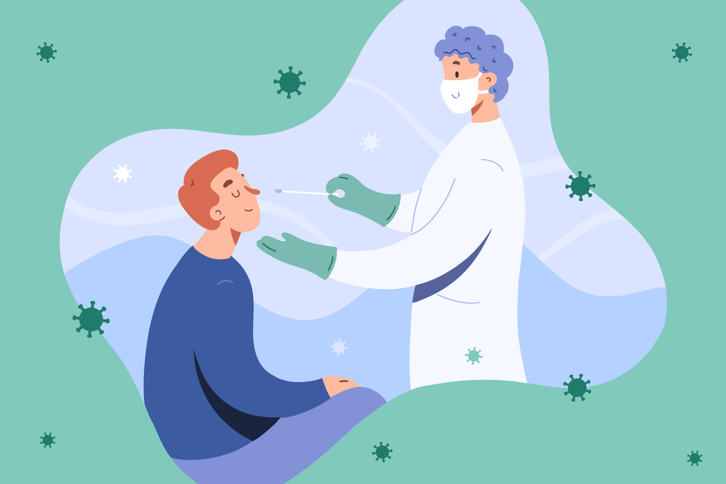 Illustration of an individual receiving a nasal swab test.