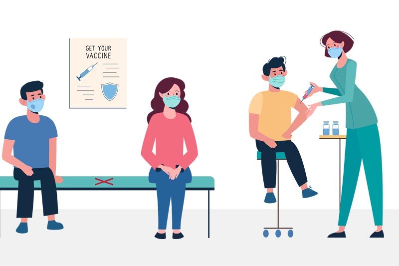 Illustration of people getting a vaccine.