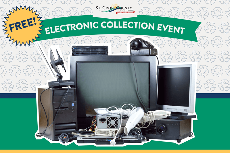 Photo of a TV, computer, and other recyclable electronics.