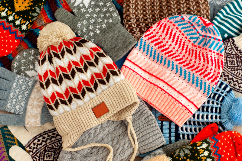 Winter hats, mittens, and scarves. 