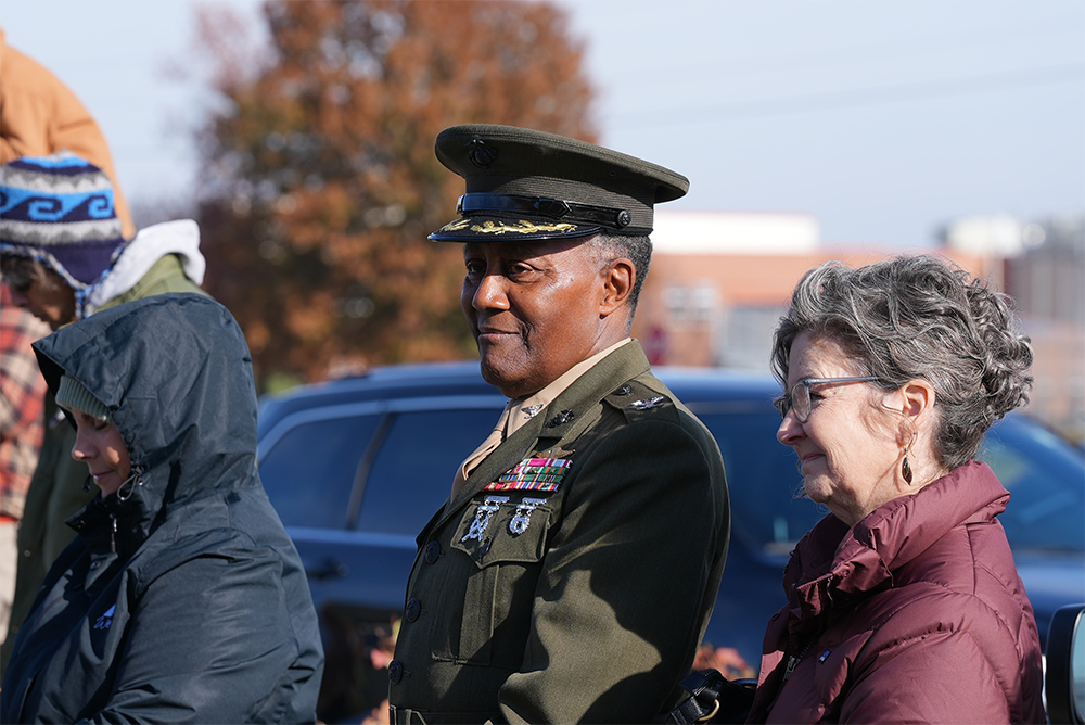 Veterans and crowd watching the 2025 St. Croix County Veterans Day Ceremony.