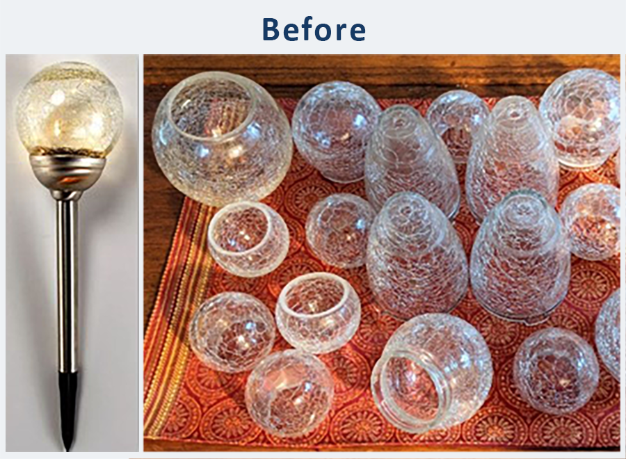 Before photos of solar lights and stakes.